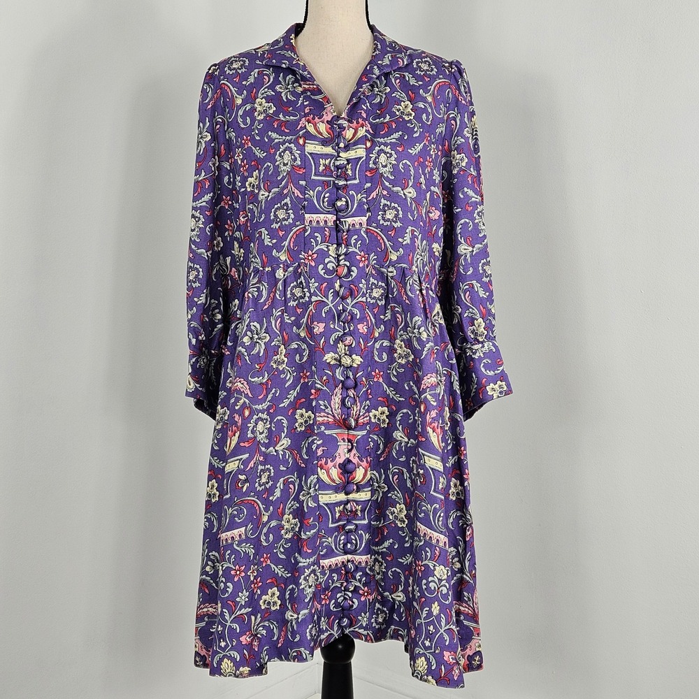 Tuckernuck Purple Floral Long Sleeve Button Front Midi Dress Women XL FLAW